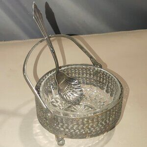 Sugar Sifter Spoon Pierced Shell Basket Cut Glass Bowl Vintage Tableware Decor